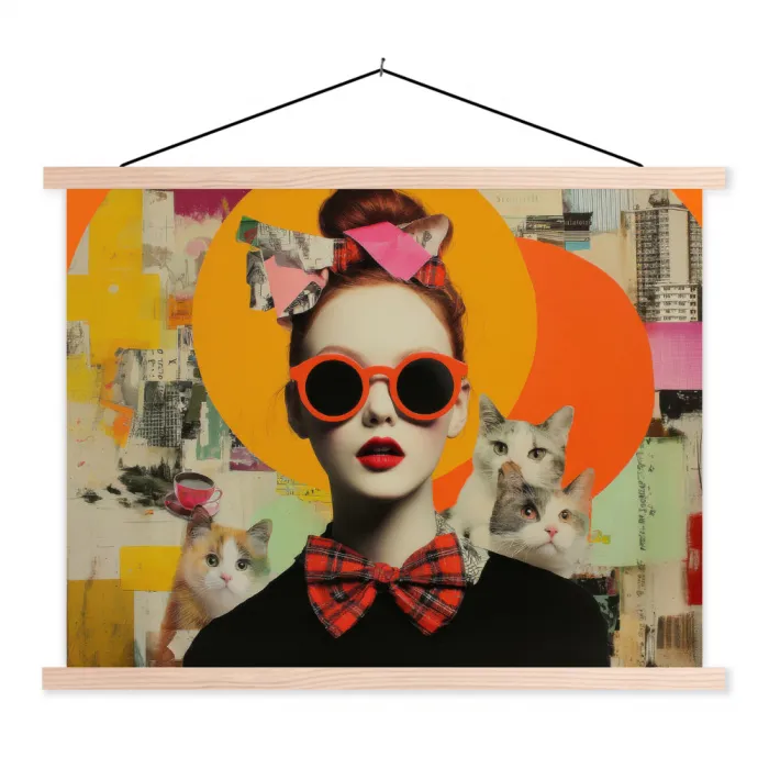 Vrouw - Bril - Strik - Retro textielposter latten blank klein -3d