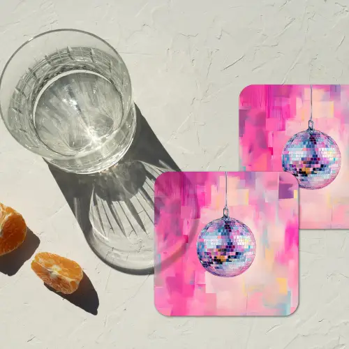 Discobal - Pink - Verf onderzetter kurk middel -sfeer4