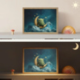 Monster - Groen - Maan - Wolken Light Box met batterij (Wandlamp kind) middel -sfeer3_kind