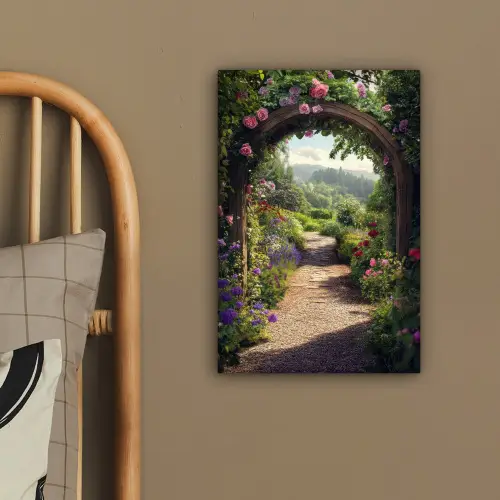 Doorkijk - Landschap - Bloemen - Rozenboog - Natuur canvas 2cm klein -sfeer3