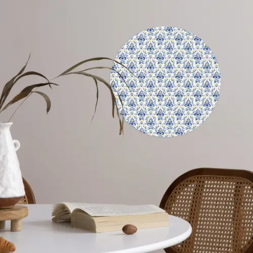 Frans - Citroen - Royaal - Blauw - Geel Wandcirkel behangsticker klein 186 -sfeer3