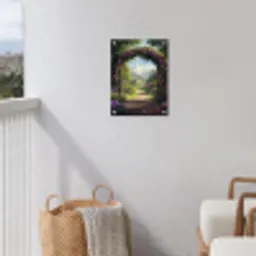 Doorkijk - Rozenboog - Uitzicht - Landschap - Bloemen tuinposter los doek klein -sfeer8