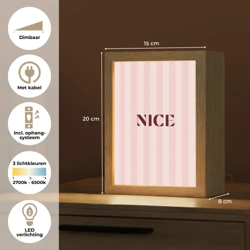 Nice - Strepen - Roze Light Box met kabel (Tafellamp) klein -USP_NL