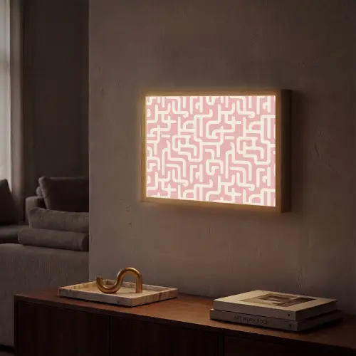 Doolhofpatroon - Roze - Wit - Abstract Light Box met batterij (Wandlamp) middel 907 -sfeer1