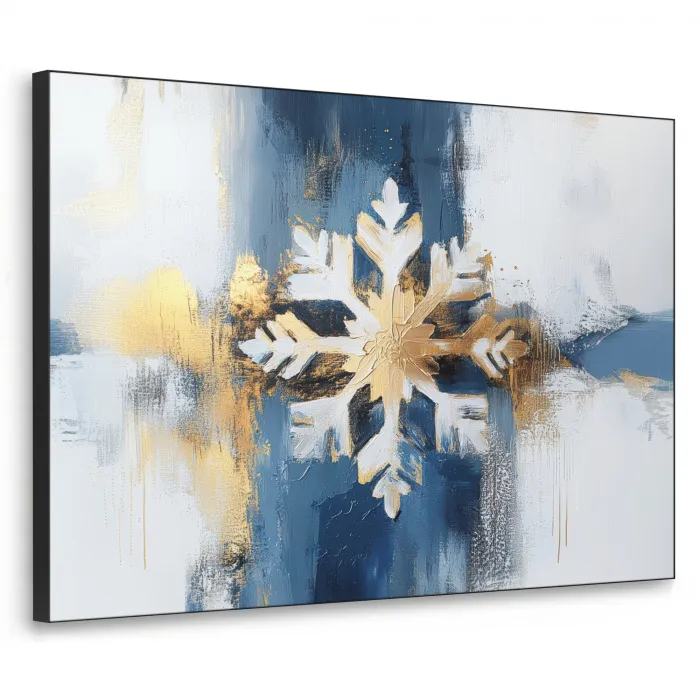 Abstract - Winter - Sneeuwvlok - Sneeuw - Goud Textielframe - compleet frame klein -3d