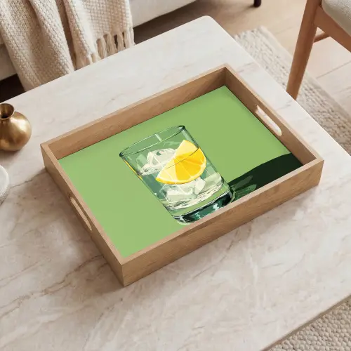 Glas - Citroen - Ijsblokjes - Groen Dienblad Rechthoek middel -sfeer1