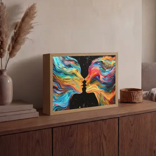Kunst - Kleurrijk - Vrouw - Art - Abstract - Gezichten Light Box met batterij (Wandlamp) middel -sfeer2