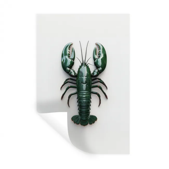 Kreeft - Glossier - Groen - Wit Muursticker klein -3d