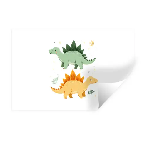 Sterren - Stegosaurussen - Blaadjes - Groen Muursticker klein -3d