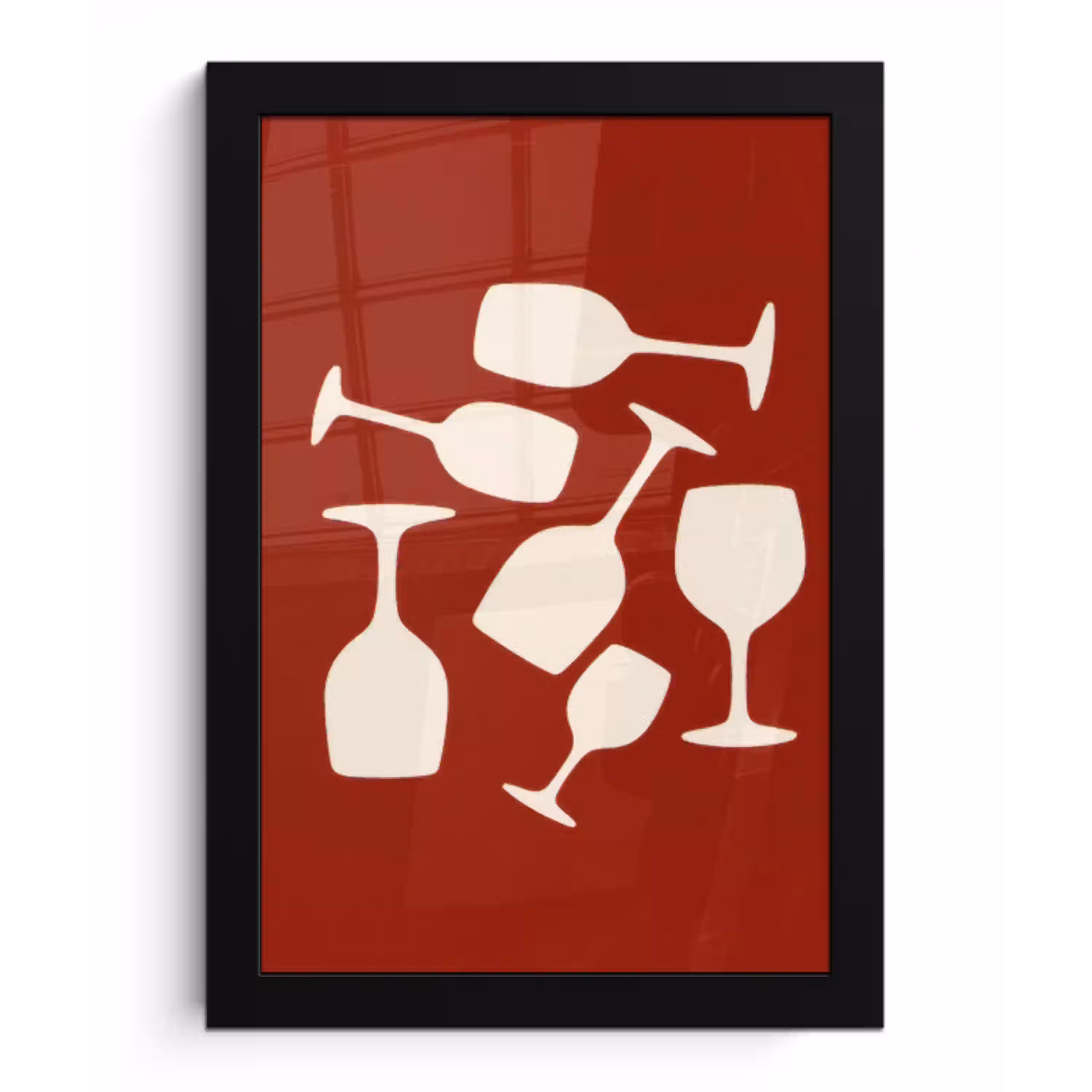 Wijnglazen - Silhouetten - Wit fotolijst zwart zonder passe partout klein -3d