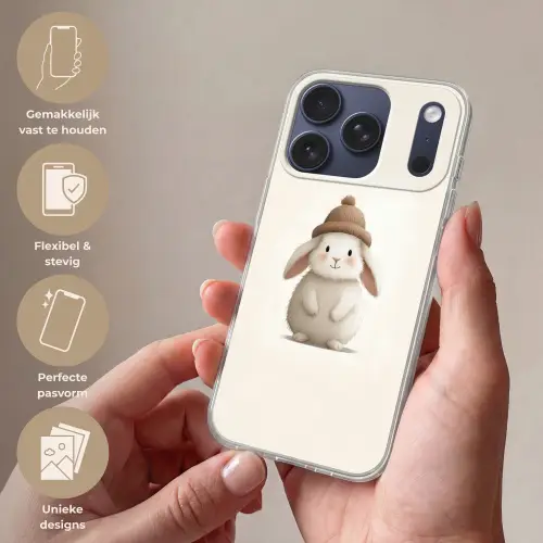 Konijn - Muts - Oren - Beige Telefoonhoesje iPhone 17 Pro klein -sfeer3_NL