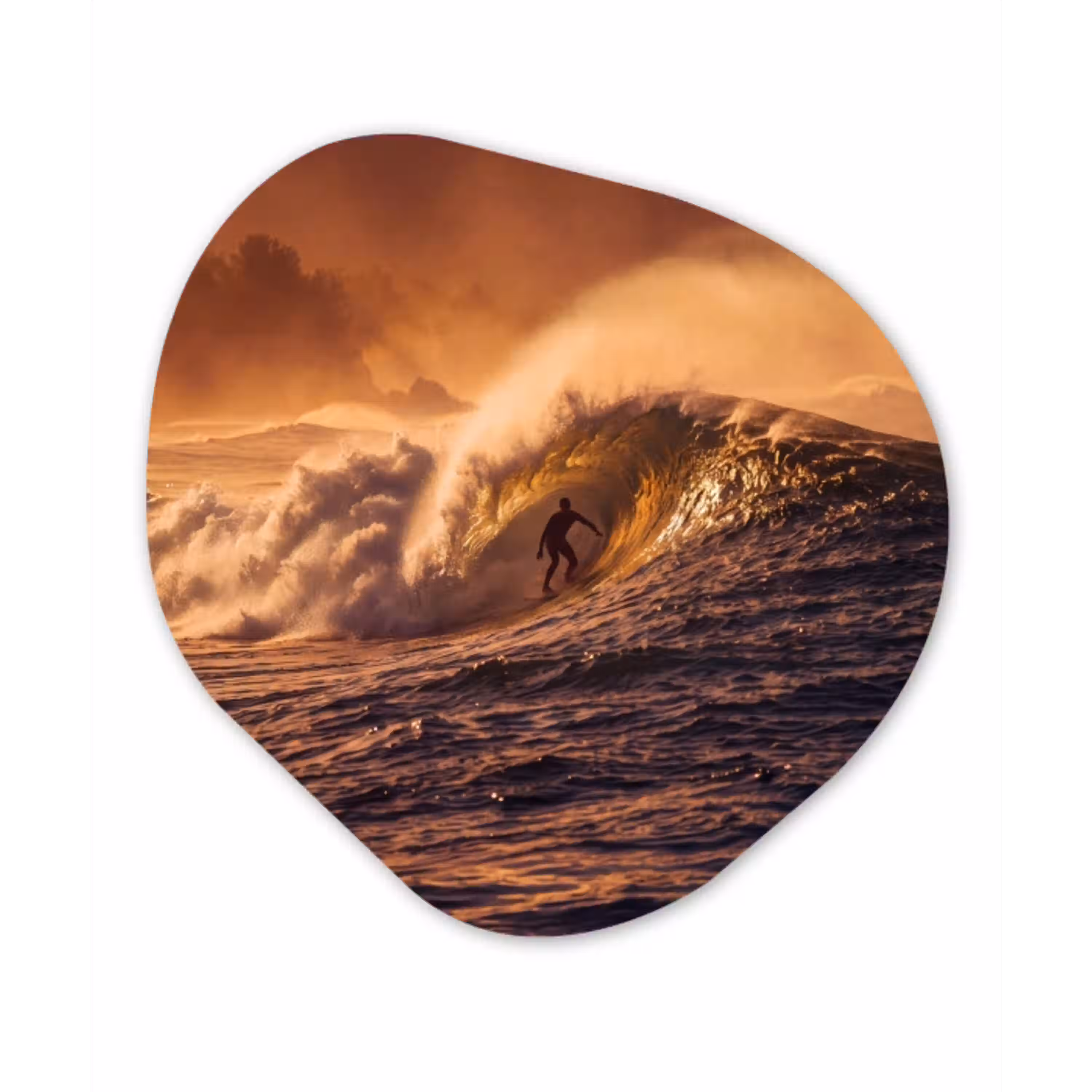 Surfer - Golf - Oceaan - Sport - Oranje Wandcirkel Organisch Aluminium middel -3d