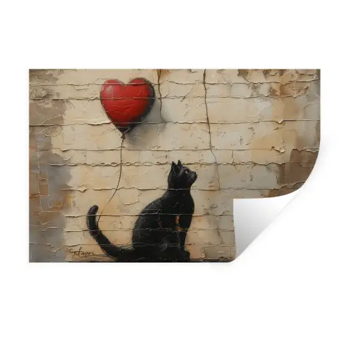 Street art - Kat - Ballon - Graffiti - Banksy Muursticker klein -3d