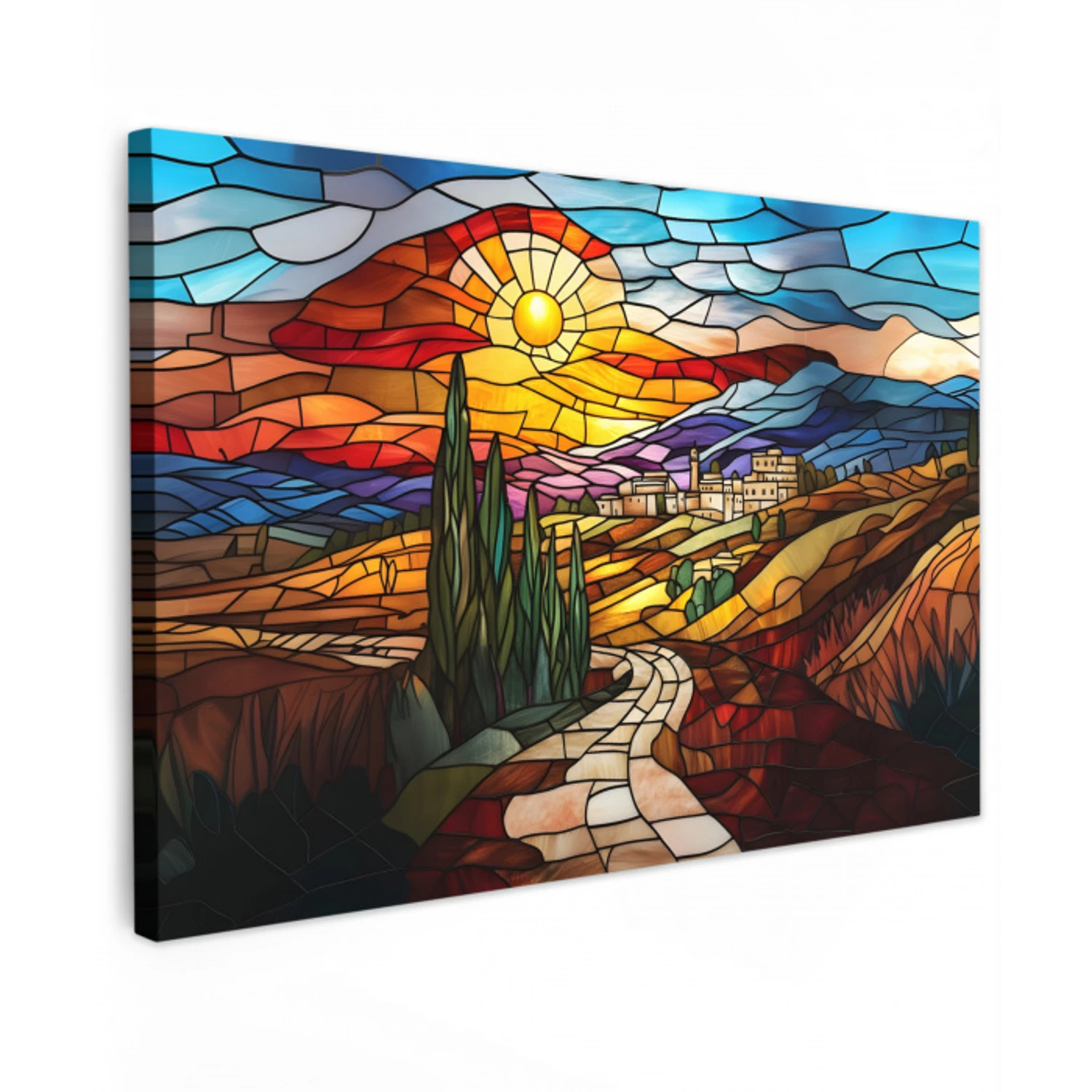 Mozaïek - Zon - Landschap - Dorp canvas 2cm klein -z3d