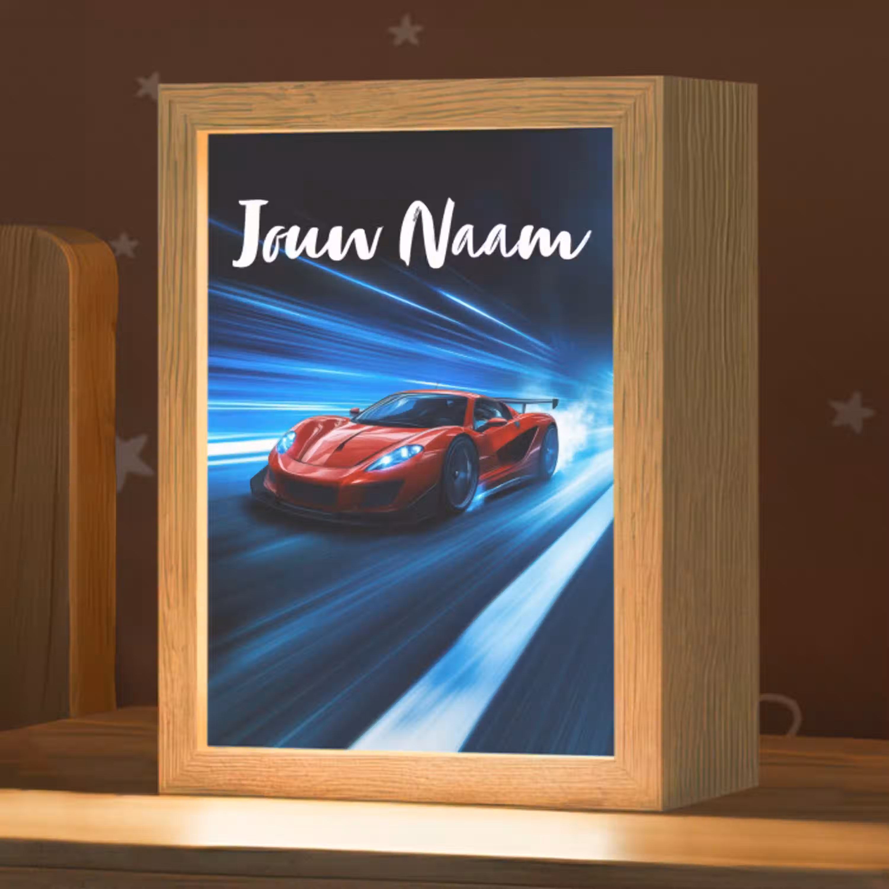 Rode raceauto - Blauw - Futuristisch Light Box met kabel (Kinderlampje) klein -zzz_3d_website