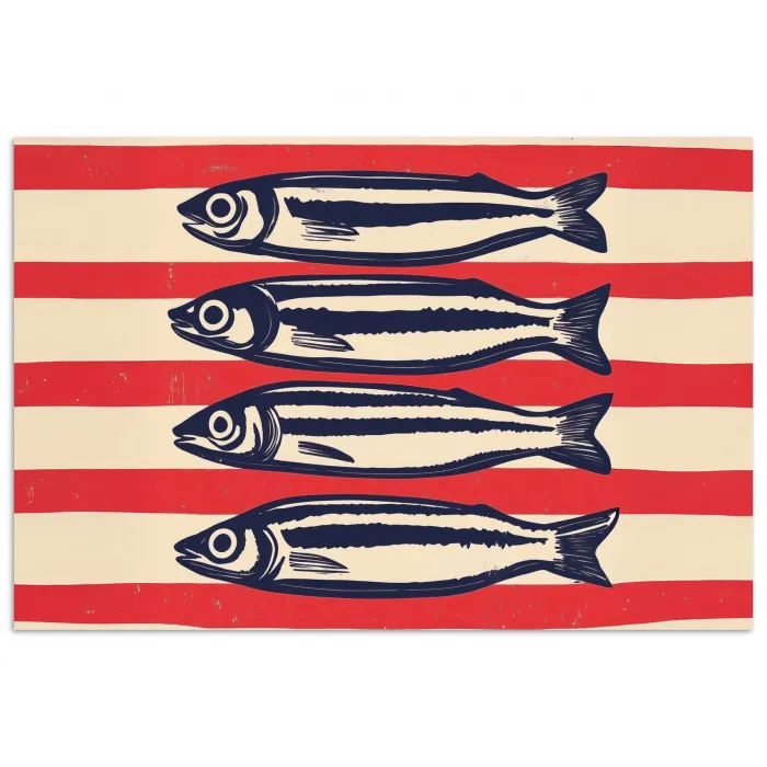 Sardines - Rood en beige strepen poster papier klein -3d