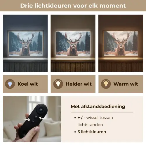 Hert - Dieren - Landschap - Winter - Sneeuw Light Box met batterij (Wandlamp) middel -USP_lichtkleurNL