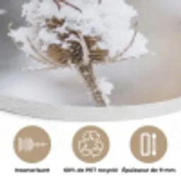 Roodborstje - Gedroogde bloem - Sneeuw - Winter - Vertederend Akoestische PET Vilt - Rond klein -closeup_FR
