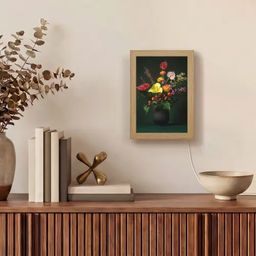 Bloemen - Vaas - Zwart Light Box met kabel (Tafellamp) klein -sfeer2