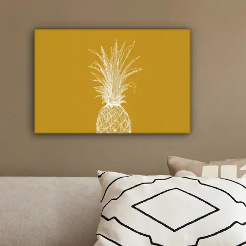 Lijnillustratie - Ananas - Bladkroon - Okergeel canvas 2cm klein -sfeer3