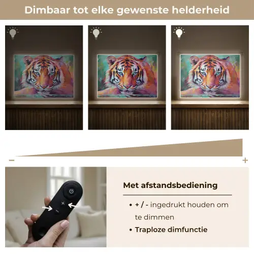 Tijger - Olieverf - Dieren - Kunst Light Box met batterij (Wandlamp) middel -USP_dimbaarNL