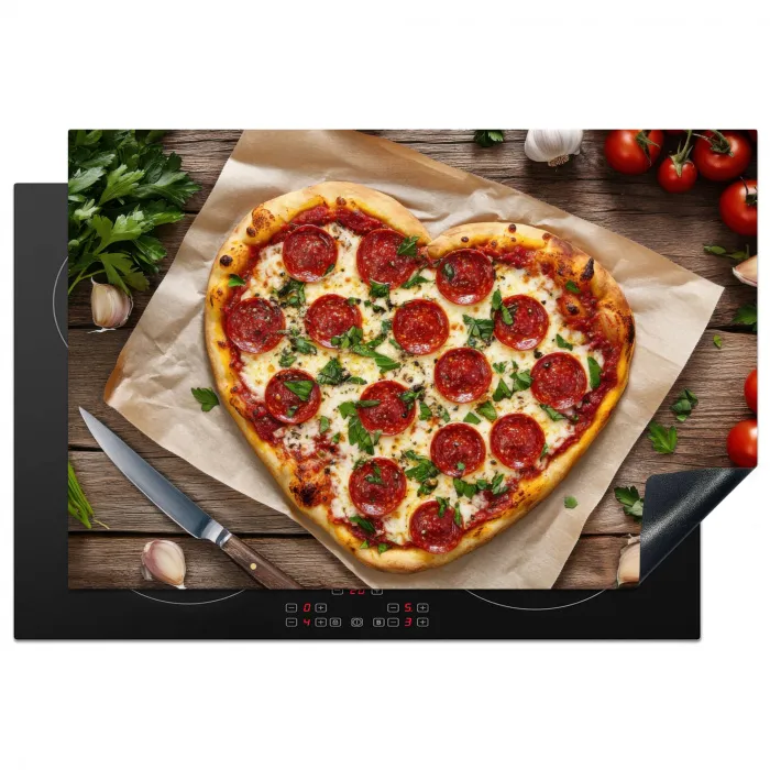 Pizza - Hart - Pepperoni - Tomaat Inductie beschermer vinyl 3mm klein -3d