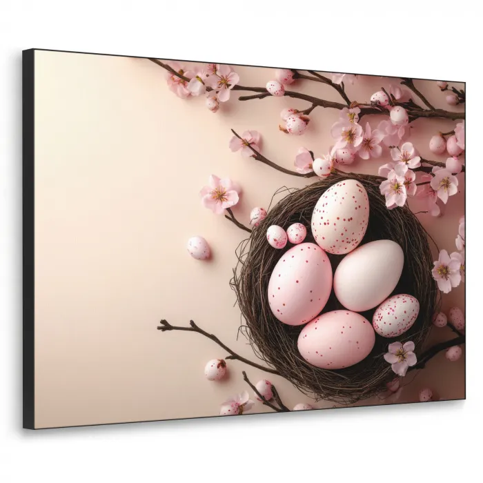 Roze - Bloesems - Eieren Textielframe zwart klein -3d