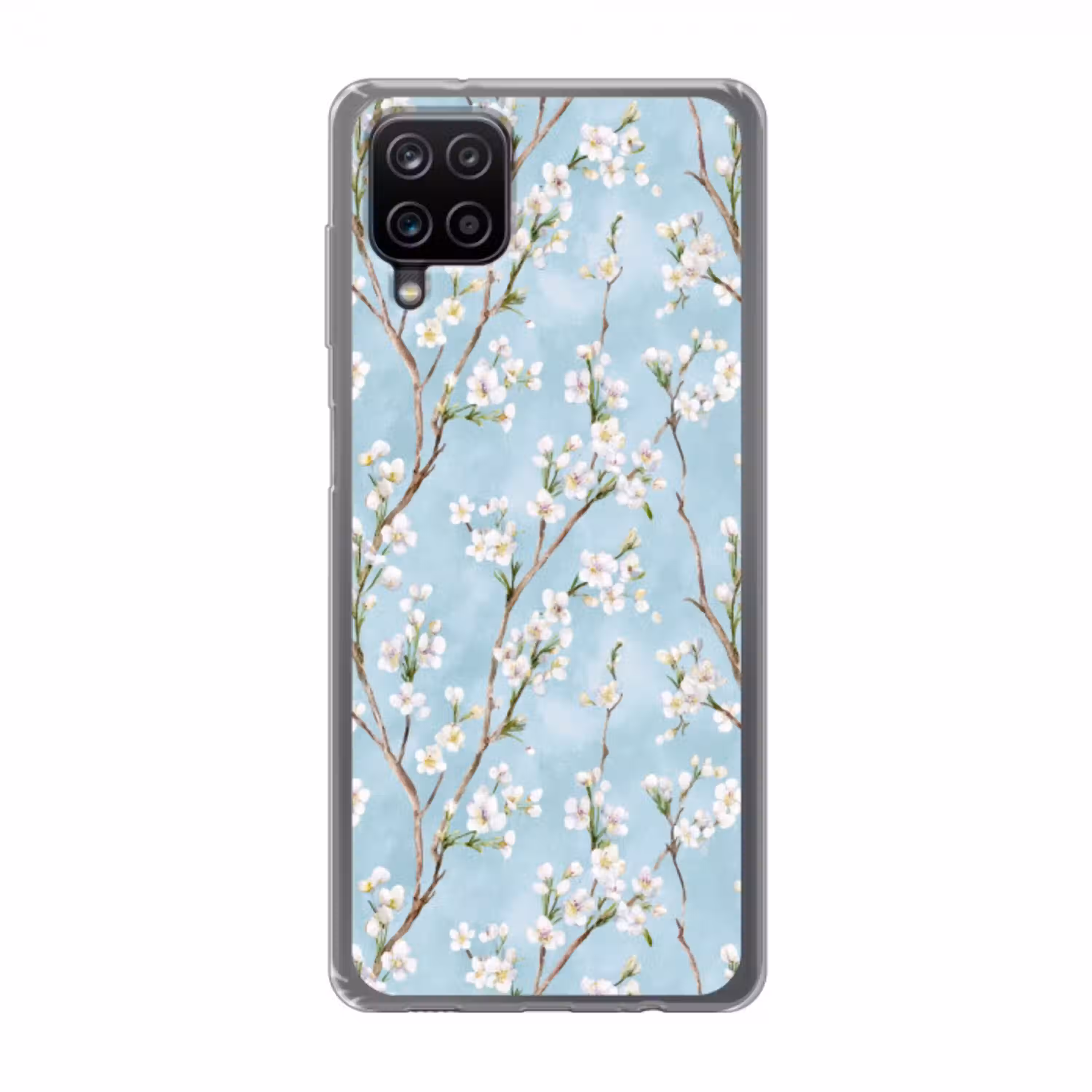 Kersenbloesem - Textuur - Blauw Telefoonhoesje Samsung Galaxy A12 klein 372 -3d