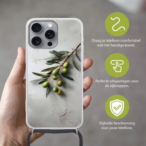 Olijventak - Beton - Mediterraan Hoesje iPhone 16 Pro Max met koord klein -sfeer2_NL