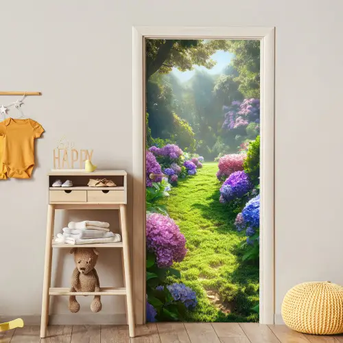 Natuur - Hortensia - Bloemen - Groen deurposter klein -sfeer4