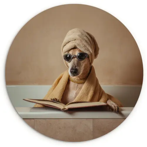Bad - Hond - Boek - Zonnebril Wandcirkel kunststof plaat 5mm dik klein -3d