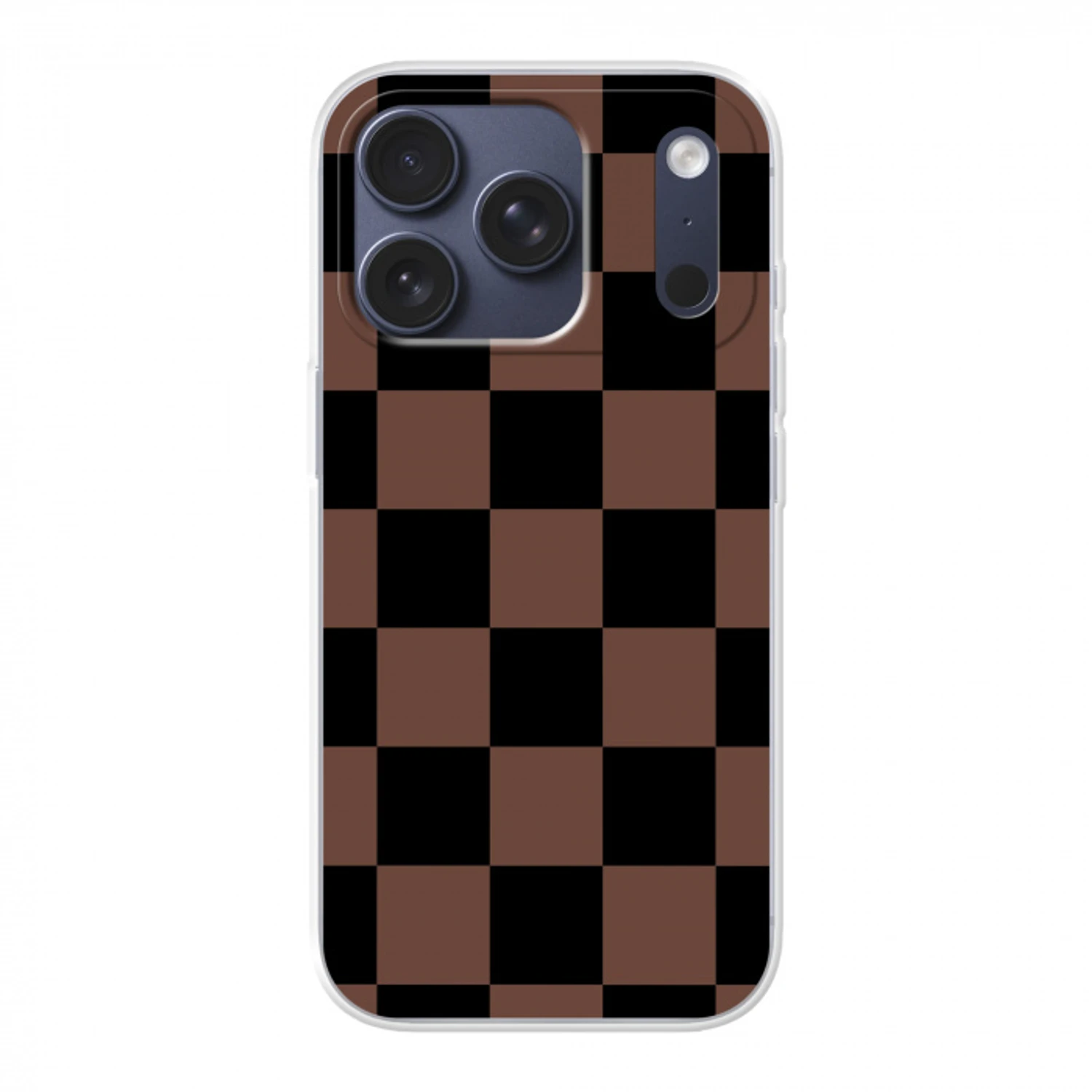 Schaakbord print - Bruin - Zwart - Blokjes Telefoonhoesje iPhone 17 Pro klein -3d