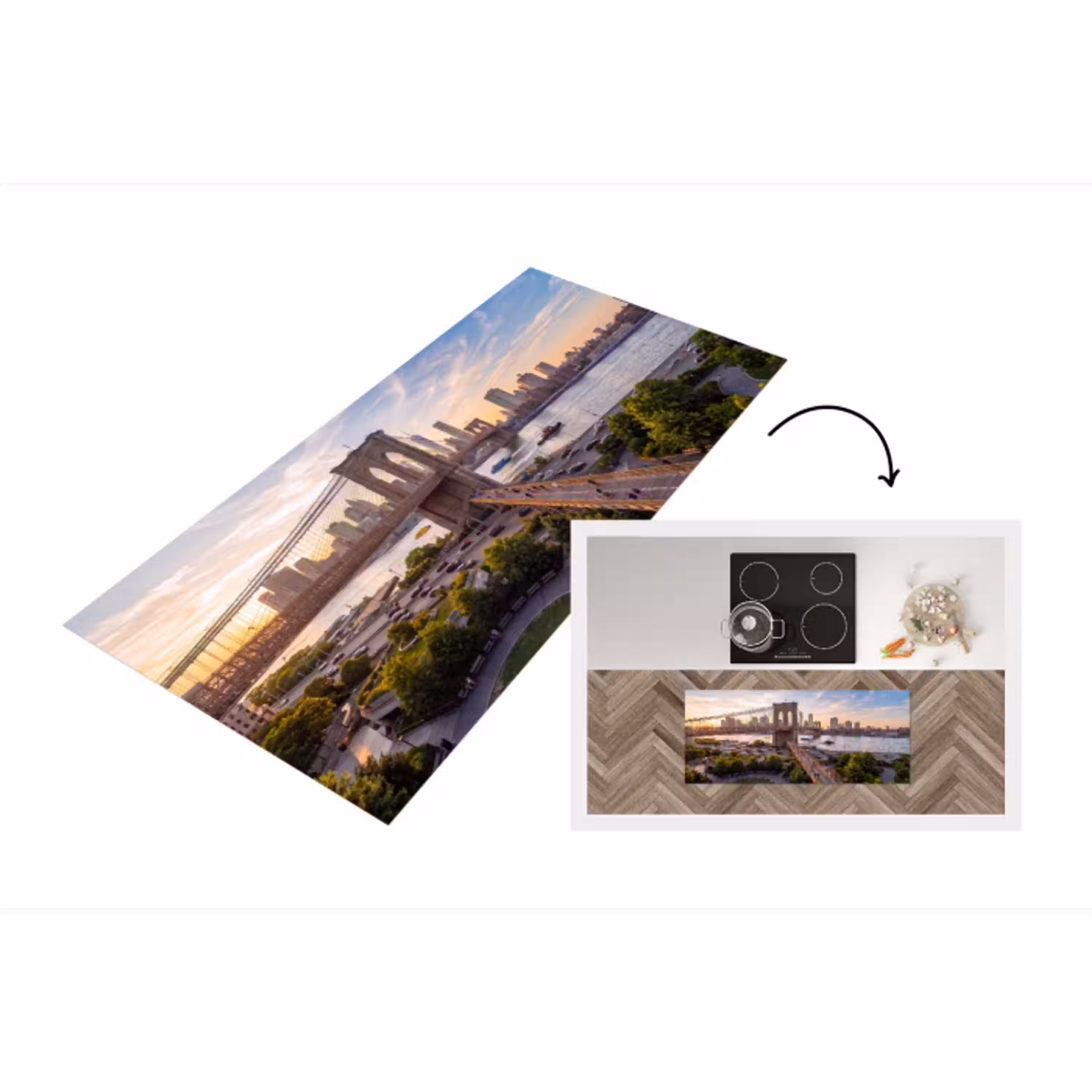 Brug - Rivier - Stad - Zonsondergang - Architectuur Keukenloper - keukenmat middel -3d