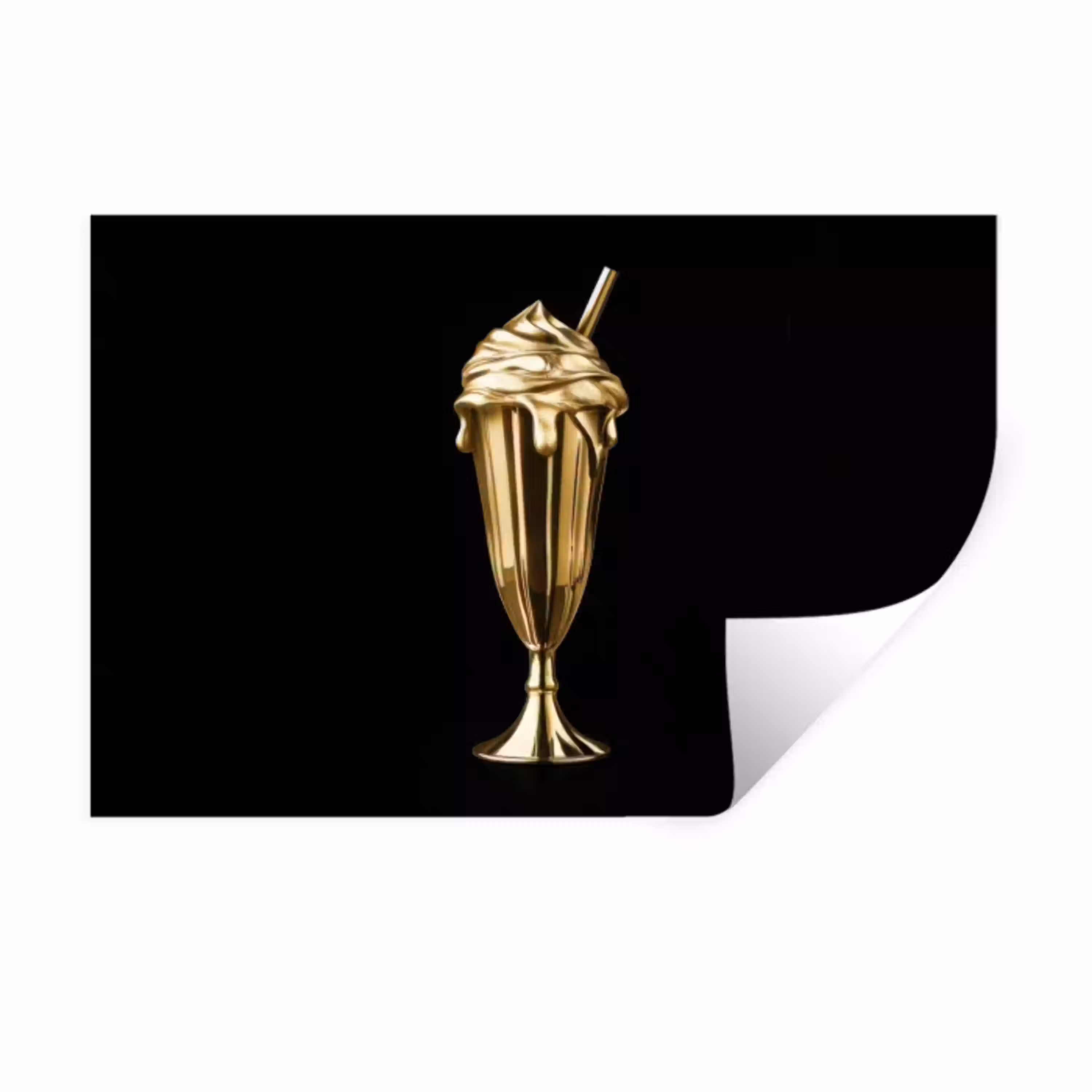 Milkshake - Goud - Drinken - Zwart Muursticker klein -3d