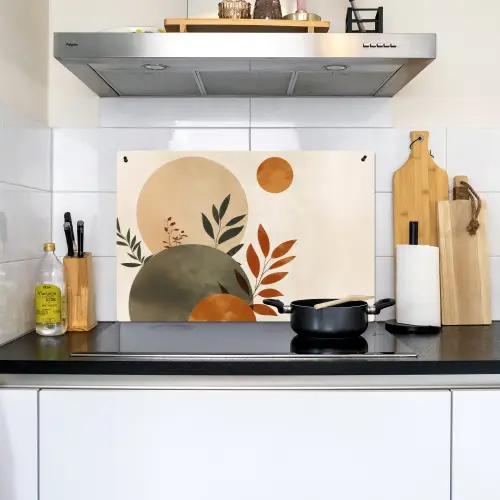 Vormen - Rond - Bladeren - Beige Inductie beschemer met haakjes klein -sfeer2