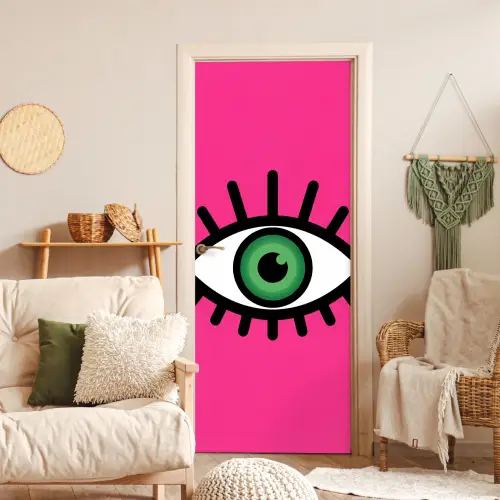 Minimalistisch - Oog - Roze deurposter klein -sfeer2