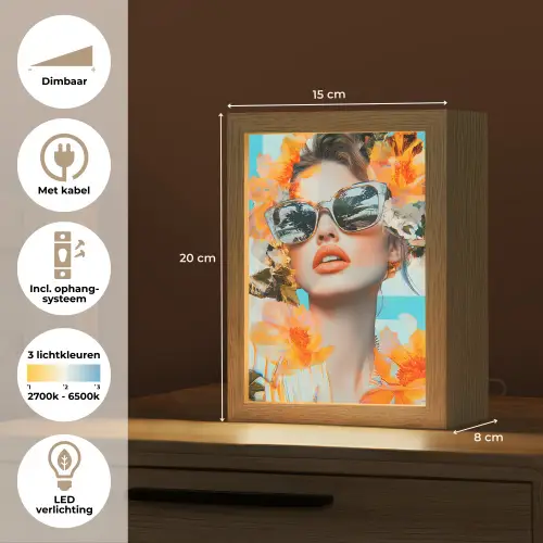 Bloemen - Vrouw - Zonnebril - Blauw Light Box met kabel (Tafellamp) klein -USP_NL