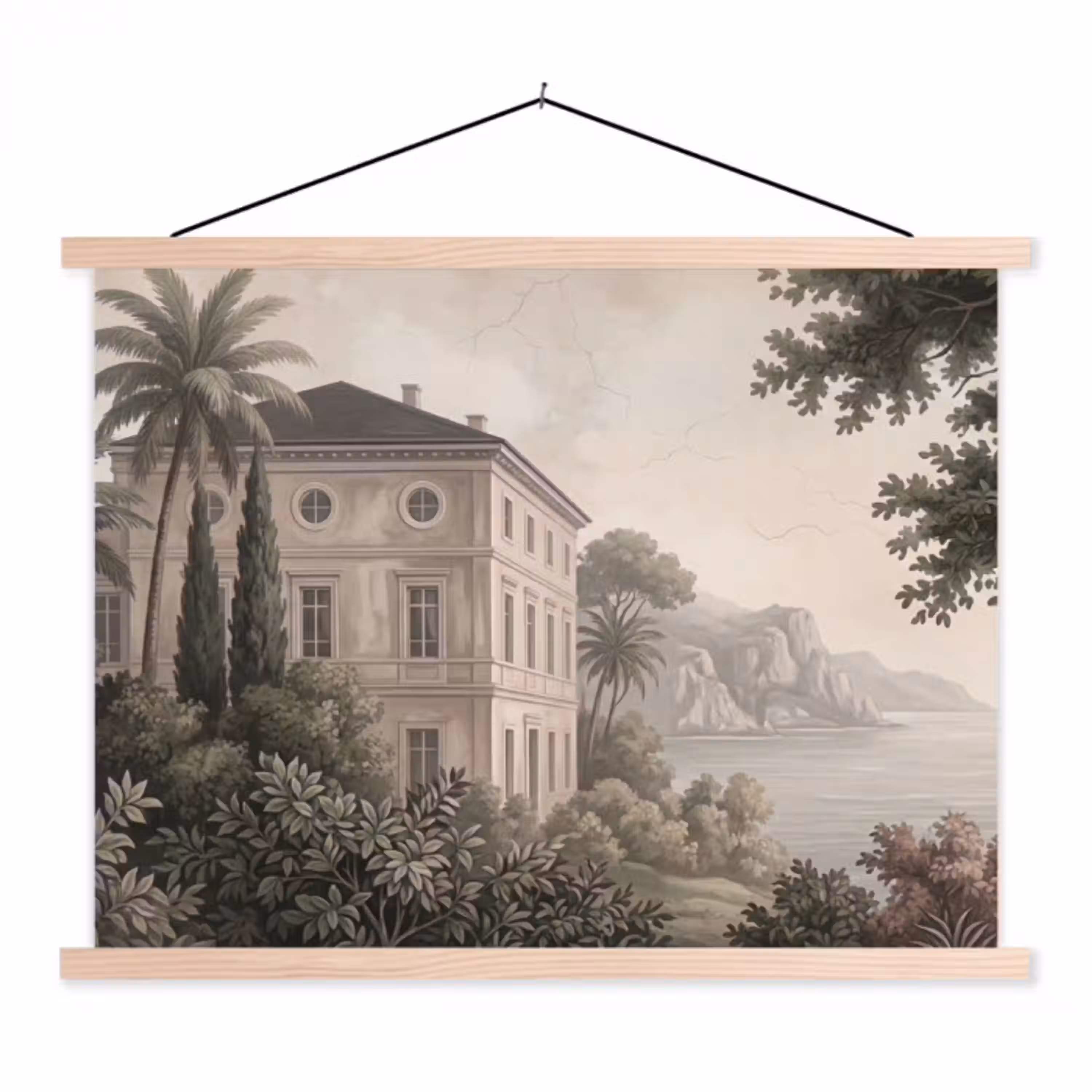 Zee - Villa - Beige textielposter latten blank klein -3d
