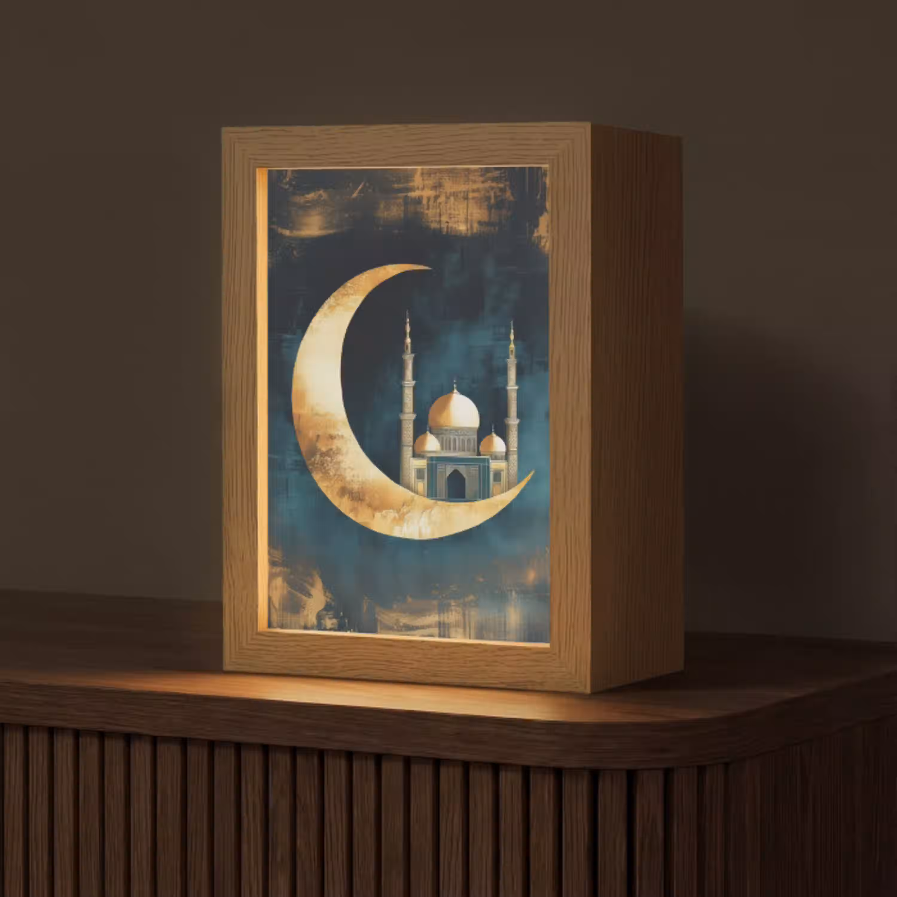 Moskee - Halve maan - Goud - Ramadan - Islamitische Light Box met kabel (Tafellamp) klein -z3d_website