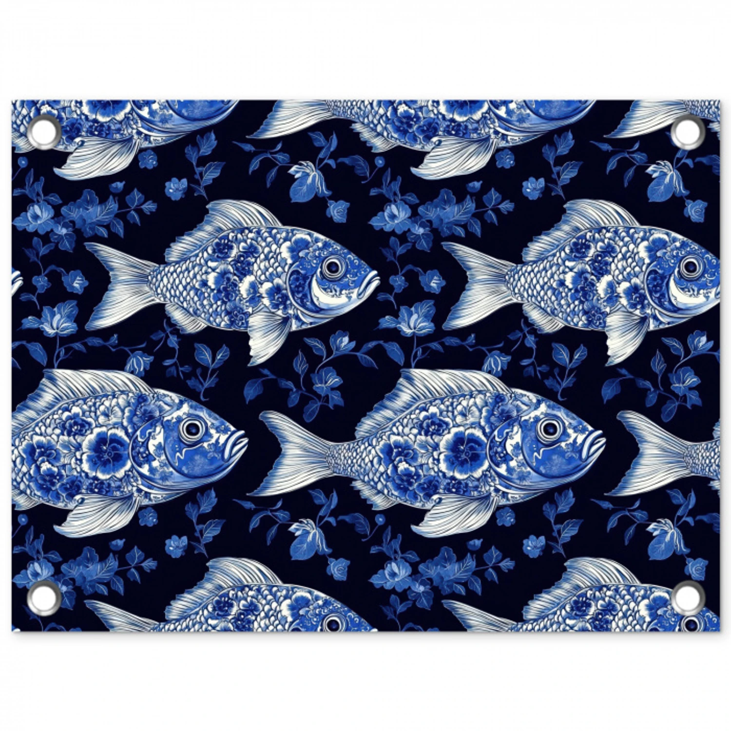 Vissen - Bloemen - Blauw tuinposter los doek klein 239 -3d