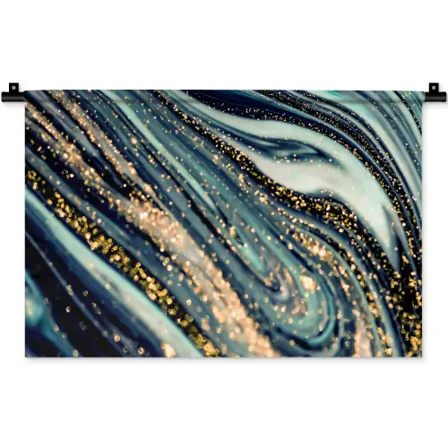 Marmer - Goud - Blauw - Glitter - Marmerlook - Abstract Wandkleed katoen klein -zz3d