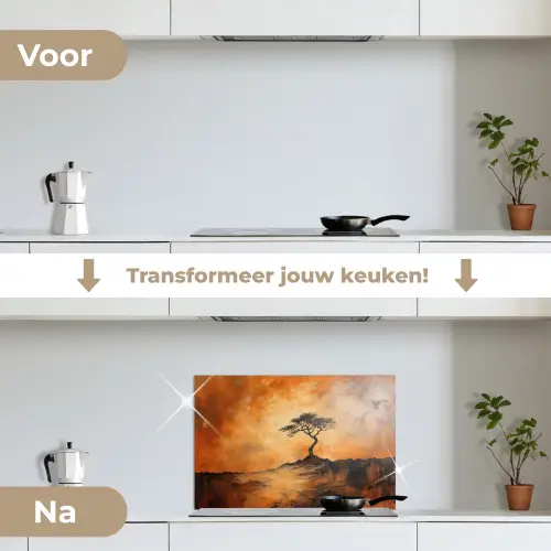 Boom - Landschap - Oranje keuken achterwand spatscherm klein -voor_na_NL