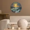 Zee - Zon - Golven - Rotsen Akoestische PET Vilt - Rond klein -sfeer1