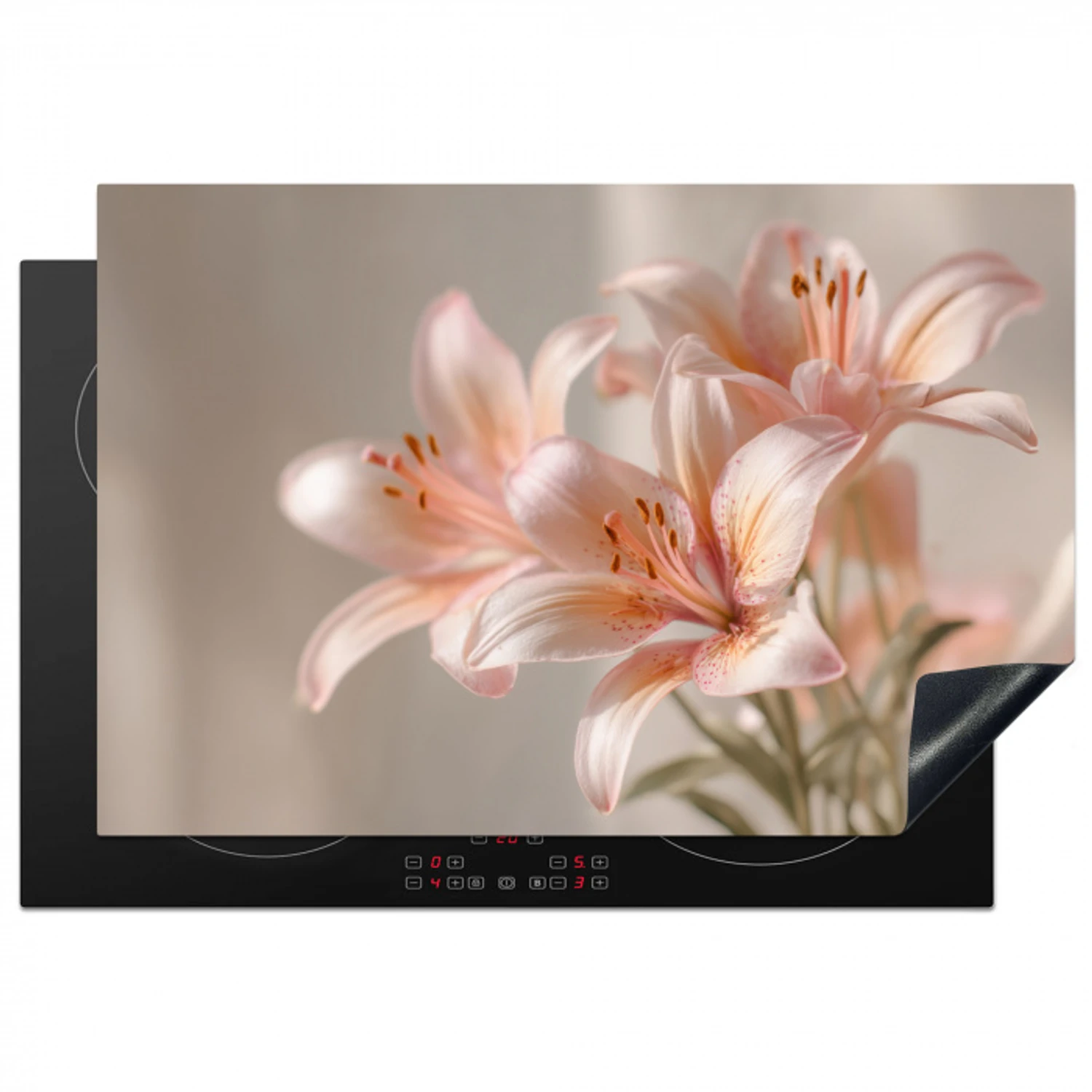 Lelies - Meeldraden - Roze - Wazig Inductie beschermer vinyl 3mm klein -3d