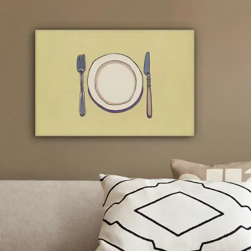 Illustratie - Bord - Bestek - Beige canvas 2cm klein -sfeer3