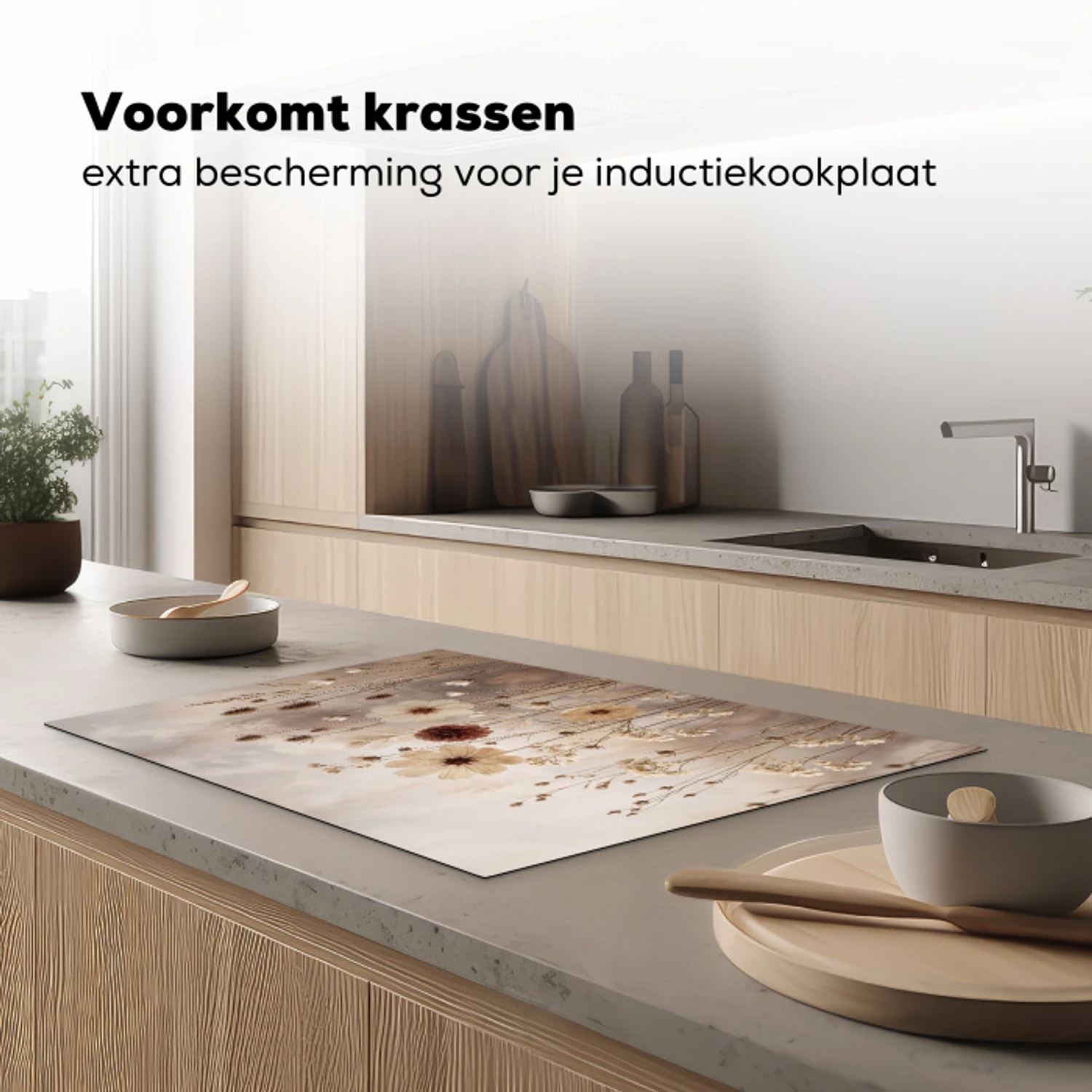 Wilde bloemen - Botanisch - Vintage - Natuur - Rustiek Inductie beschermer vinyl 3mm klein -sfeer1