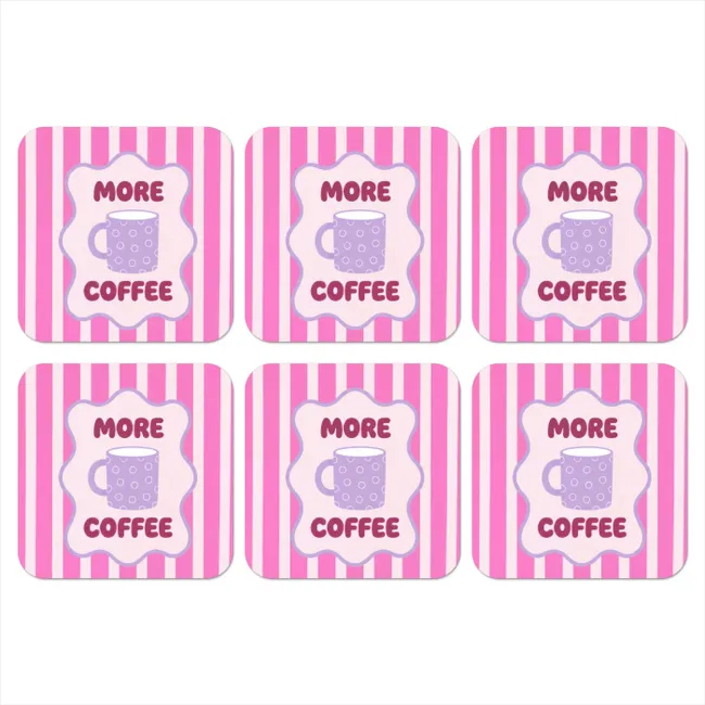 Onderzetter - More coffee - Roze - Paars - Strepen - Mok