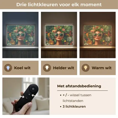 Vrouw - Panterprint - Jungle - Natuur - Luxe Light Box met batterij (Wandlamp) middel -USP_lichtkleurNL