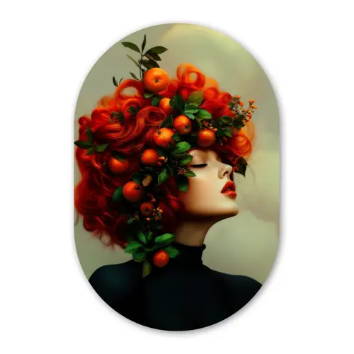 Vrouw - Appels - Rood - Bladeren Wandcirkel Ovaal Glas middel -3d