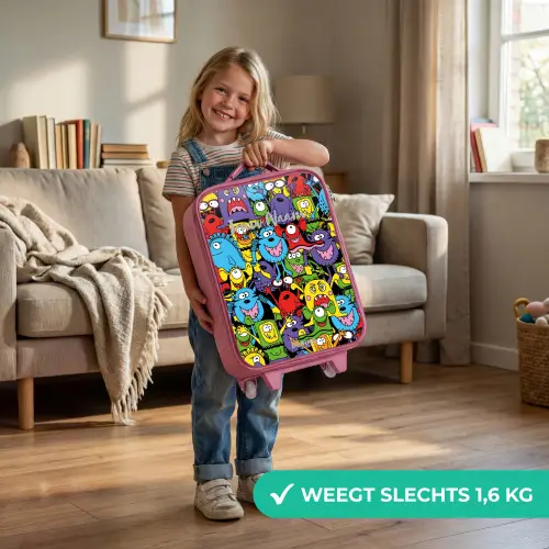 Monsters met Felle Kleuren Kinderkoffer - Roze klein -sfeer2_NL